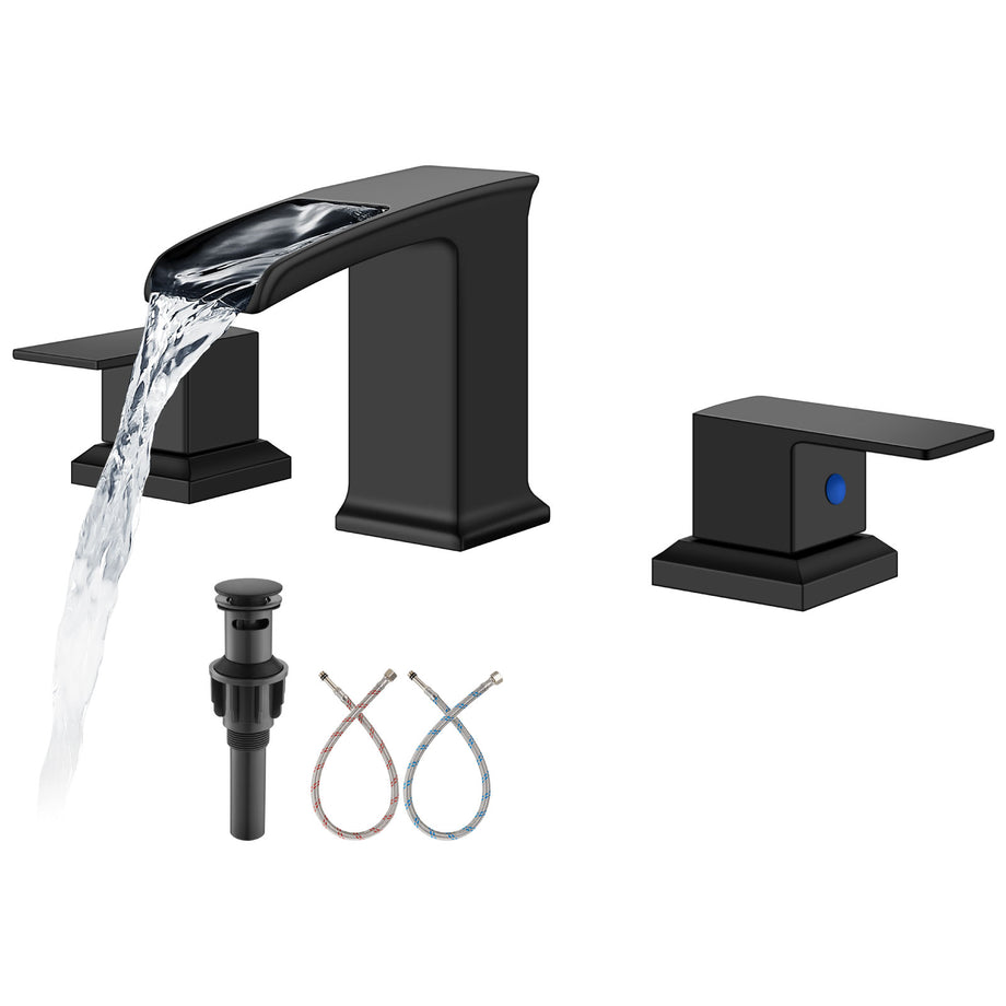 Oil Rubbed Bronze 3-Hole Widespread Bathroom Sink Faucet With Waterfall Spout & 2 Knob Handles