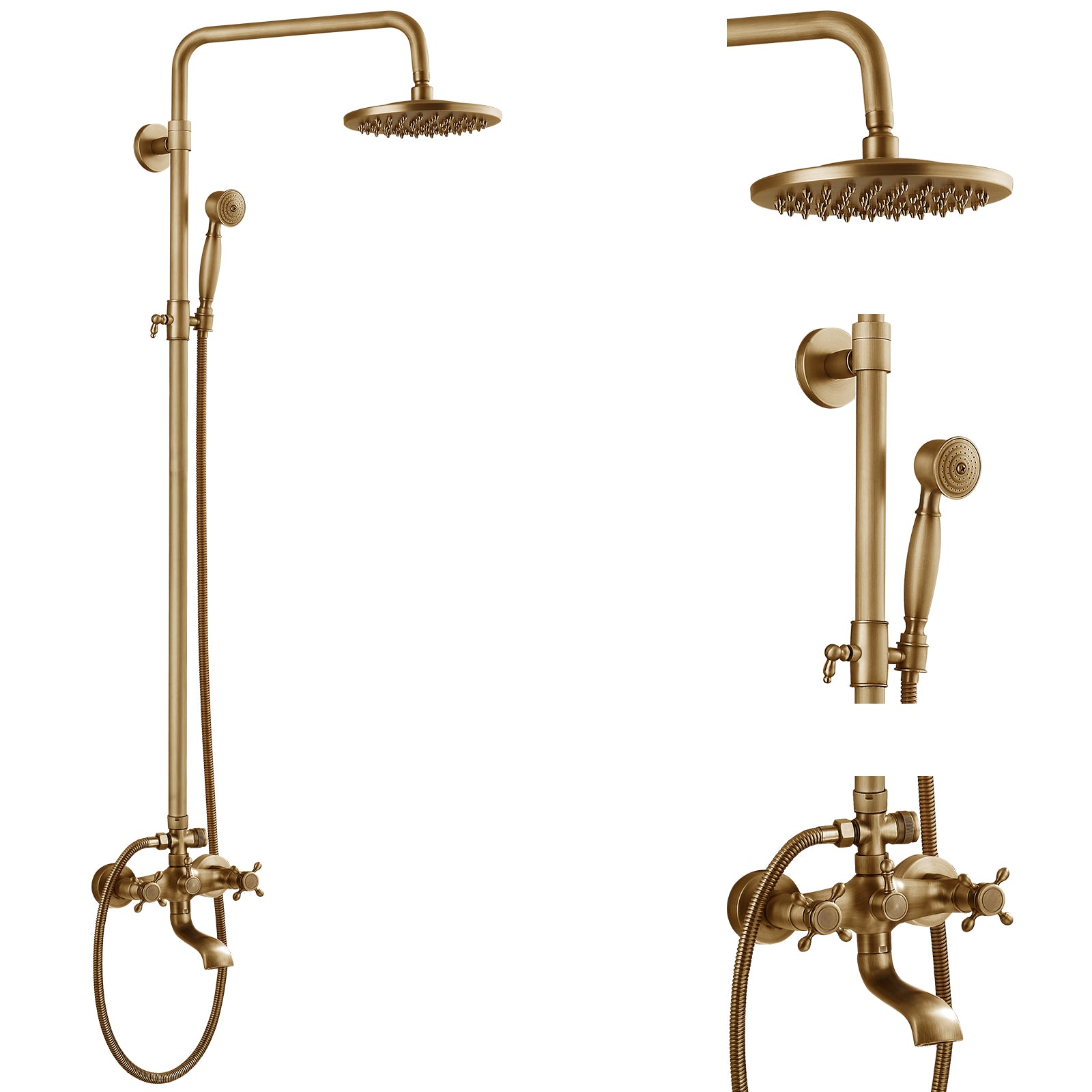 Rain Shower Faucet Wall Mount Gold/Black Antique Brass Brushed