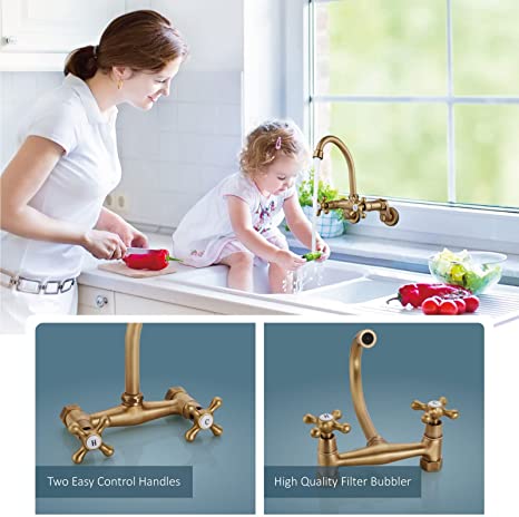 Aolemi Polish Chrome Wall Mount Kitchen Sink Faucet 3 to 9 Inch Adjust