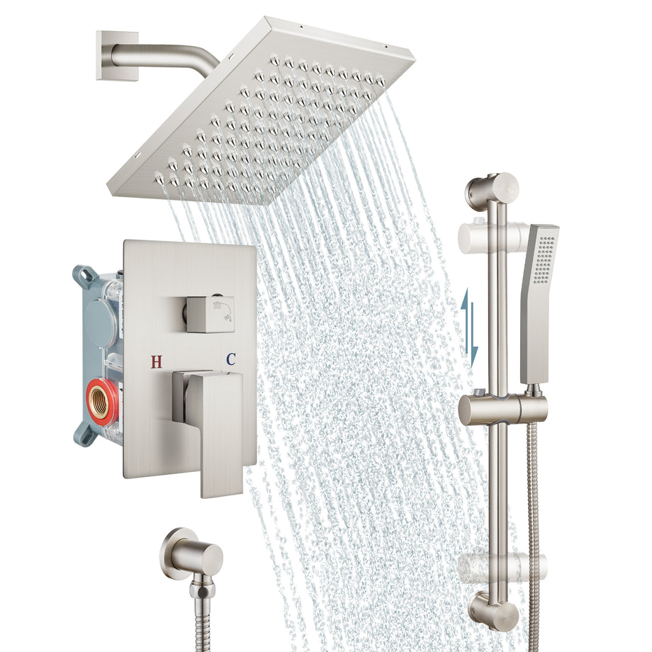 Aolemi Oil Rubbed Bronze Shower System Dual Function 2 In 1 8-Setting Rain Shower Head And 8-Setting Handheld Spray Faucet Set 3-Way Diverter Pressure