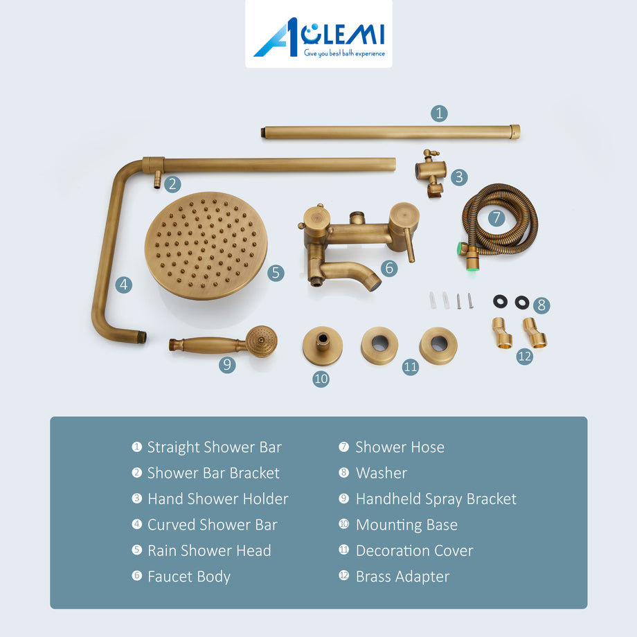 Aolemi Tub Shower Faucet Set With Tub Spout Rain Shower Head System Shower Trim Kit Pressure Rough-in Valve Included 8 Setting Dual Shower Head And
