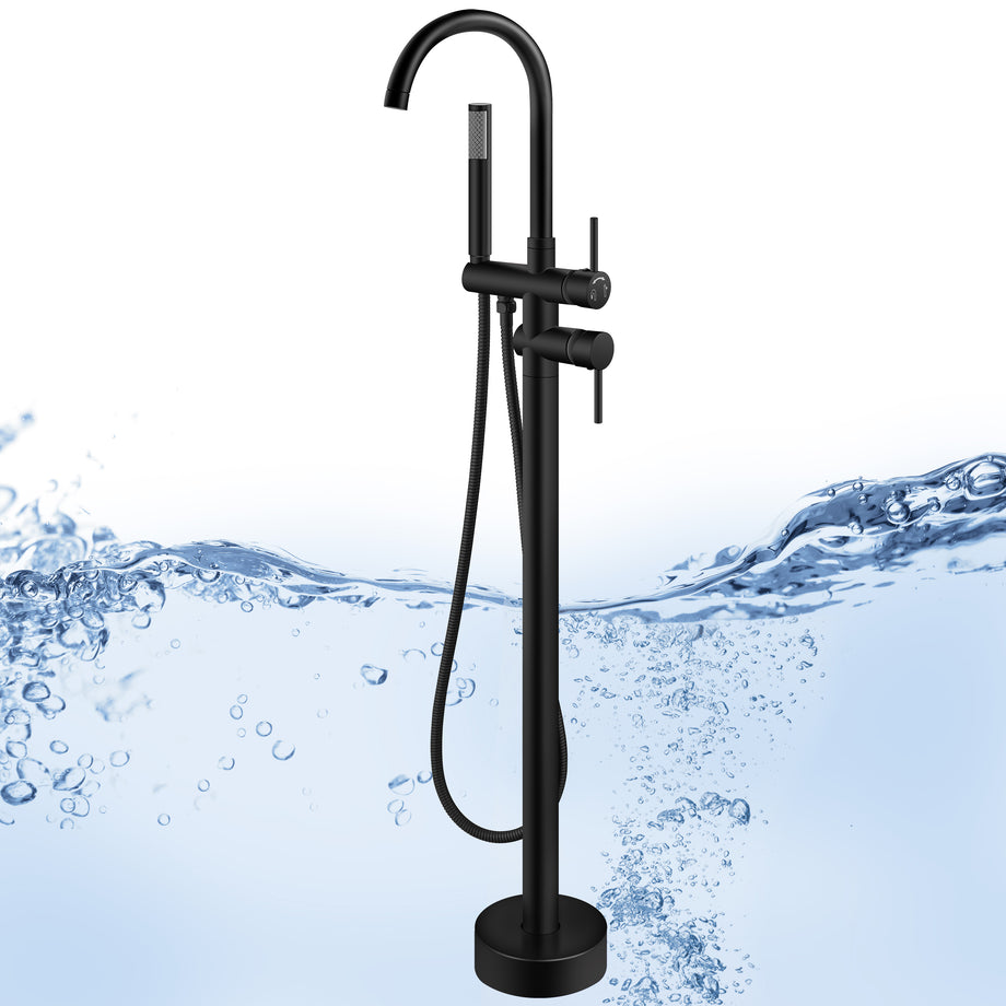 Aolemi Floor Mount Bathtub Faucet Freestanding Tub Filler Matte Black Standing High Flow Shower - View #10